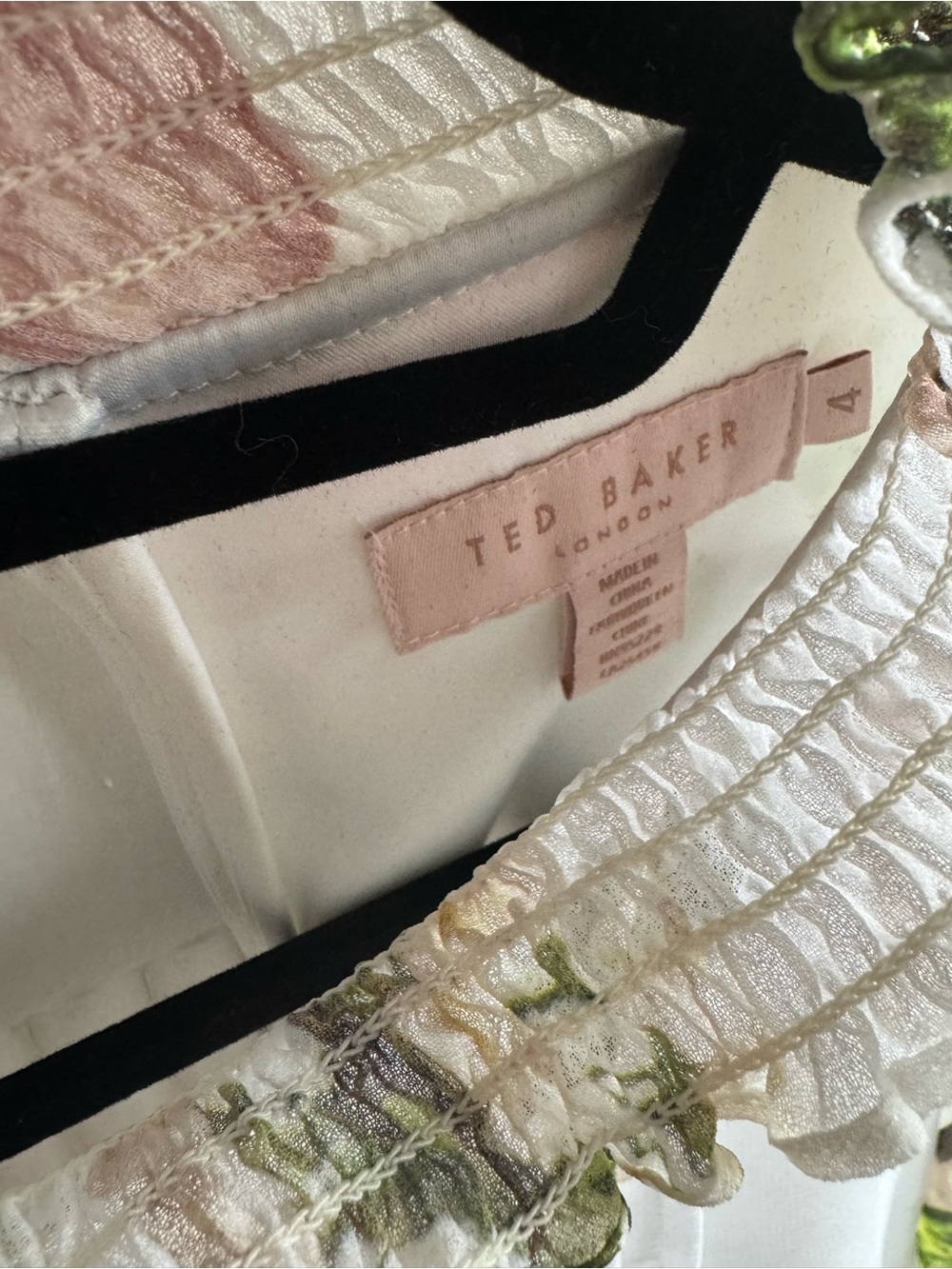 Ted Baker White Floral Tie-Neck Mini Dress with Pink & Green Accents - Picture 3 of 5